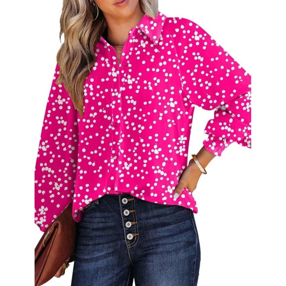 NWT Dokotoo Womens Casual V Neck Long Sleeve Button Down Blouse - Size S